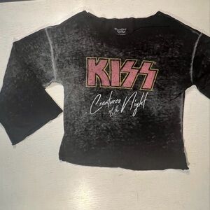 ♥️🎬 KISS Black Graphic soft Recycled Karma fabric 3/4 sleeve soft knit-T size M